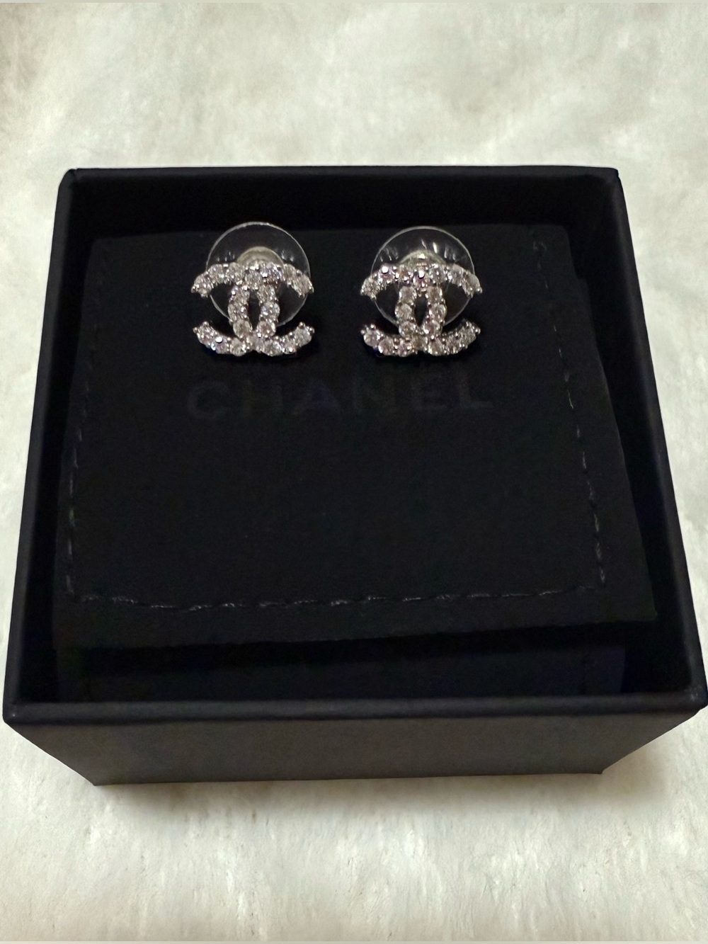 Monogram CC Crystal Earrings Fashion Jewelry Silvertone